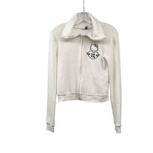 Hello Kitty Womens Zip Up Sweater Long Sleeve Ivory/Multi Size Small
